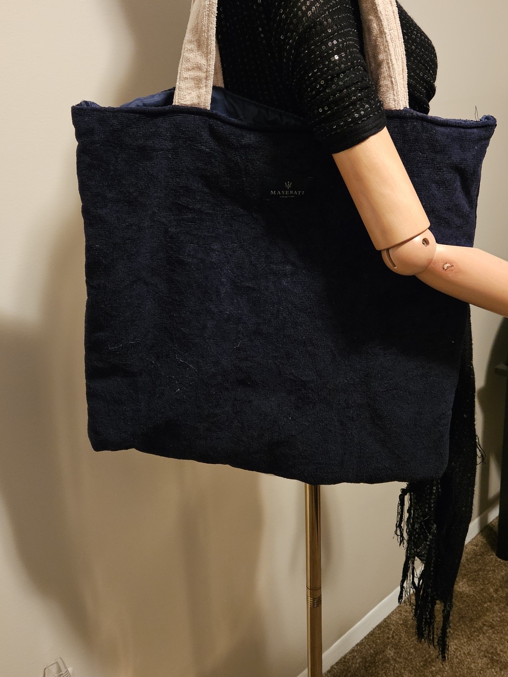 Maserati Navy Terry Tote with Cream Shoulder Handles. - Picture 5 of 8